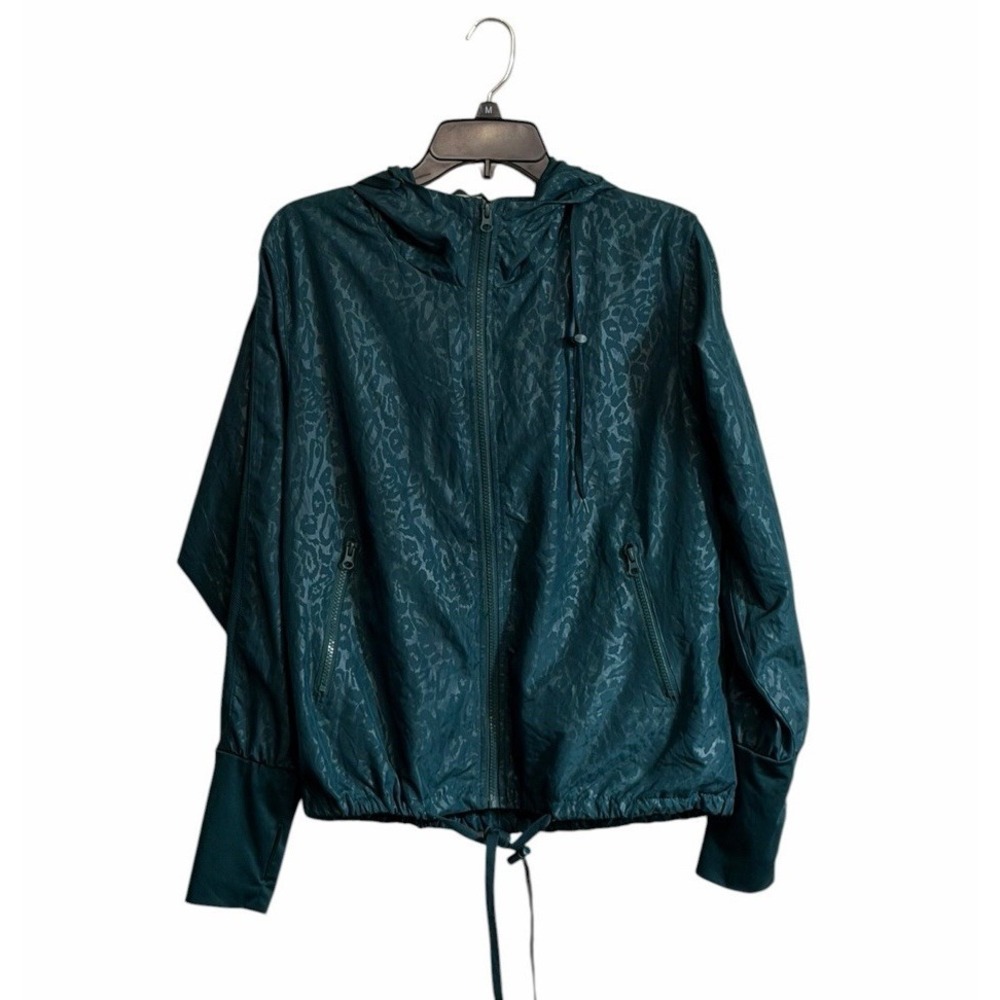 Zyia Active Med Animal Print Windbreaker Jacket Hooded Lightweight Athleisure